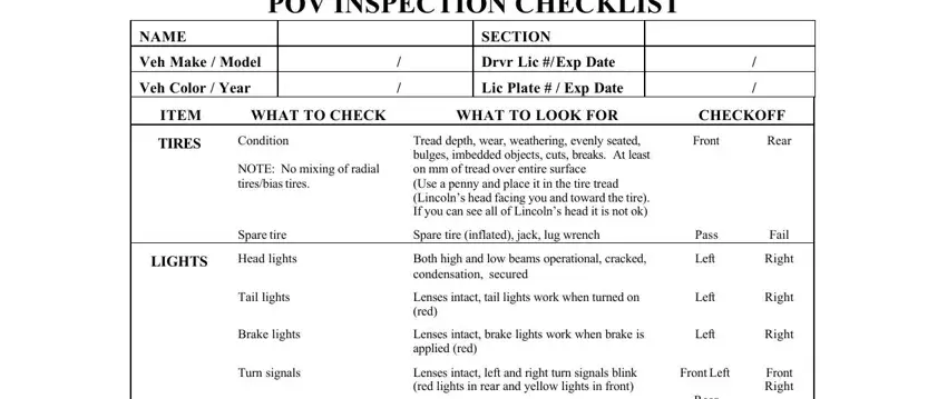stage 1 to writing army pov inspection checklist