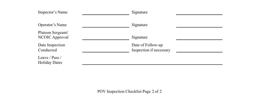 step 2 to filling out army pov inspection checklist