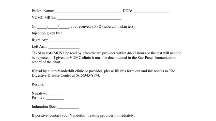 portion of spaces in  tb skin test forms