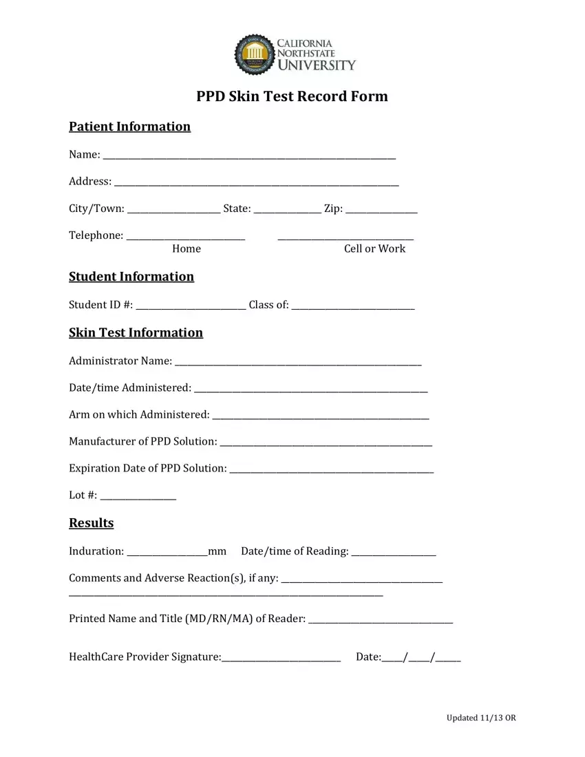 Employment Printable Tb Skin Test Form Template