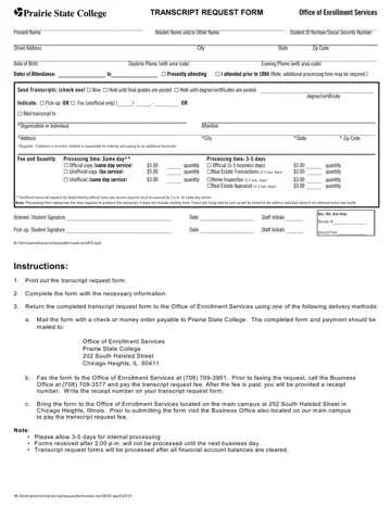 Prairie State College Transcript Request Form Preview