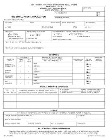 Pre Employment Application Form Preview