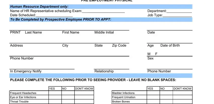 Pre Employment Physical Form Fill Out Printable PDF Forms Online