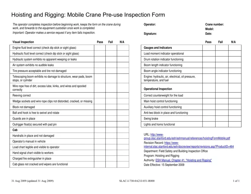 Pre Use Inspection Checklist first page preview