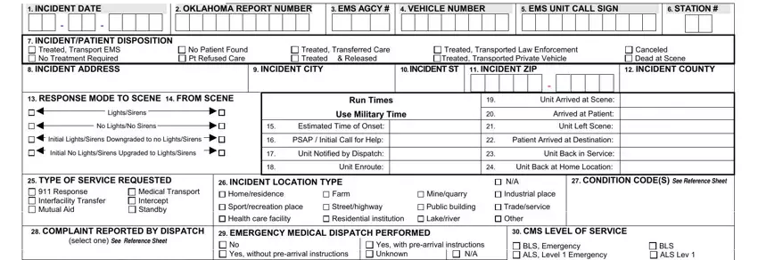 portion of empty spaces in pre hospital care report form medical