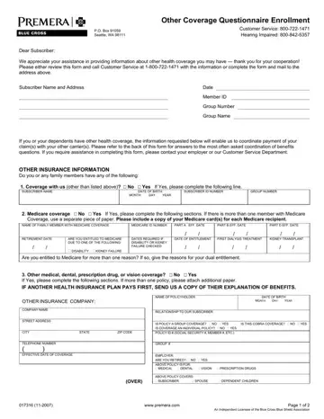 Premera Enrollment Form Preview