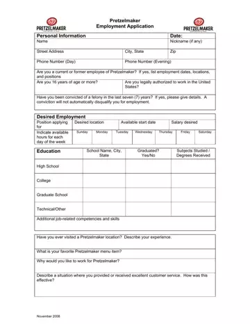 Pretzelmaker Application Form Preview