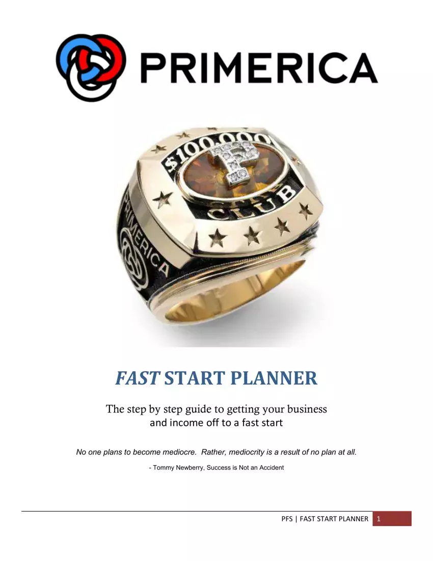 Primerica Fast Start Planner first page preview