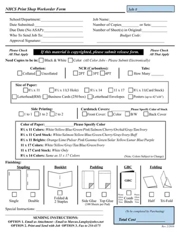 Print Shop Workorder Form Preview