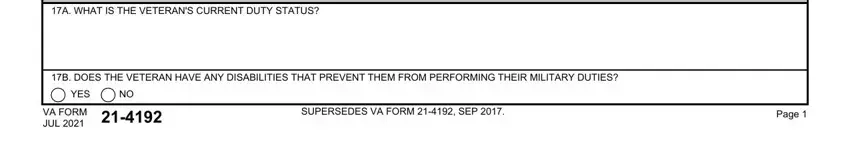 Print Va Form 21 4192 A WHAT IS THE VETERANS CURRENT, B DOES THE VETERAN HAVE ANY, YES, VA FORM JUL, SUPERSEDES VA FORM  SEP, and Page fields to complete