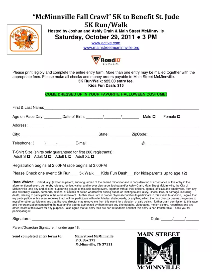 Printable 5K Registration Form first page preview