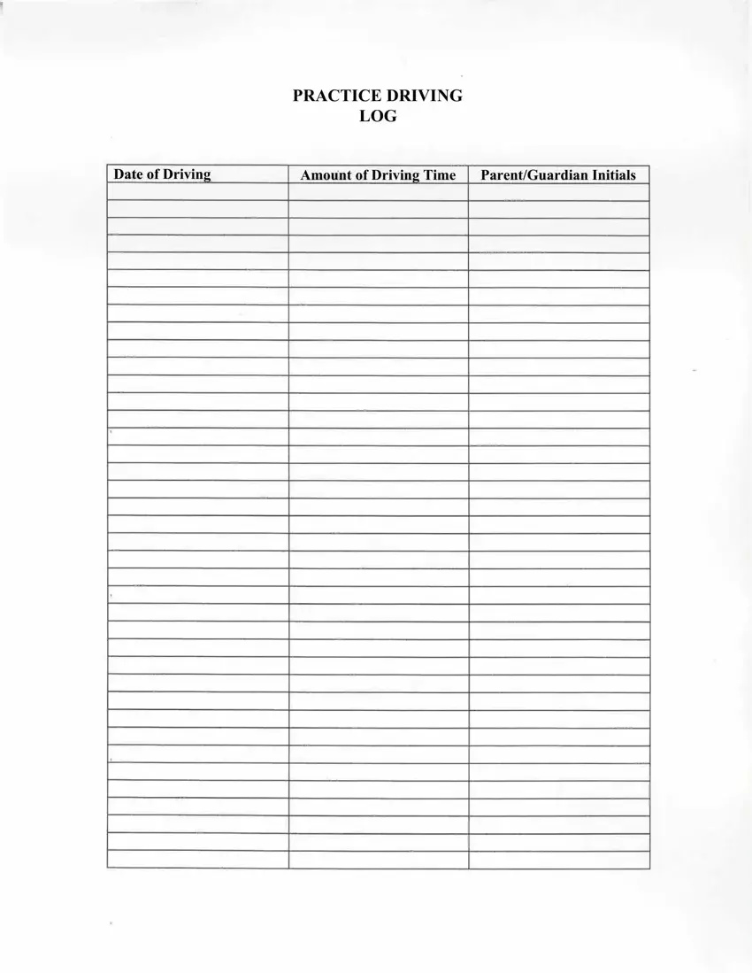 Printable Driving Log first page preview