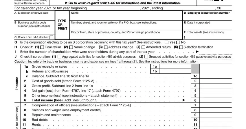 federal supporting statement form 1120s spaces to fill out