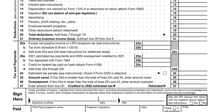 step 2 to filling out federal supporting statement form 1120s