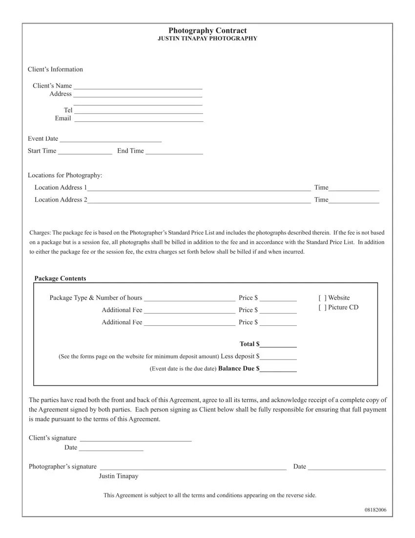 Printable Photography Contract first page preview