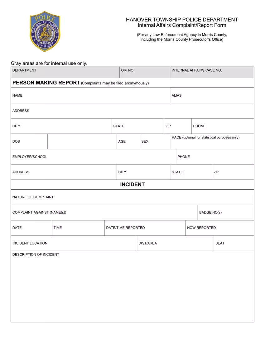 Printable Police Report Form first page preview