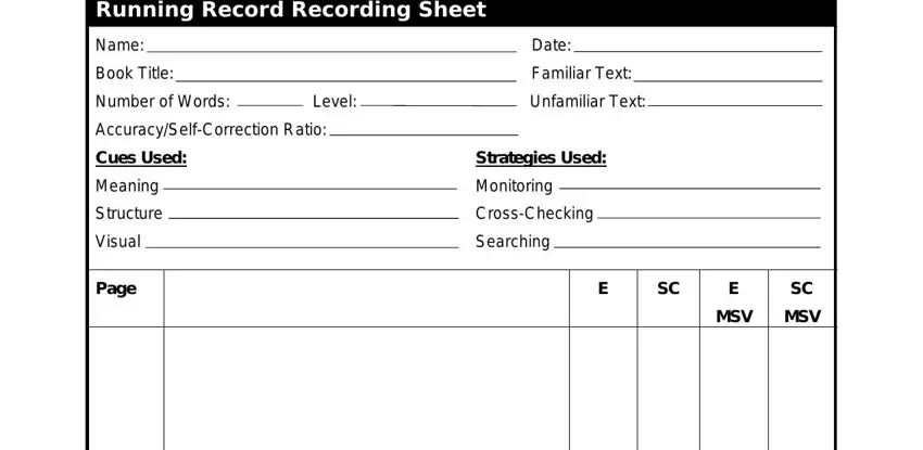 printable running record template empty fields to consider