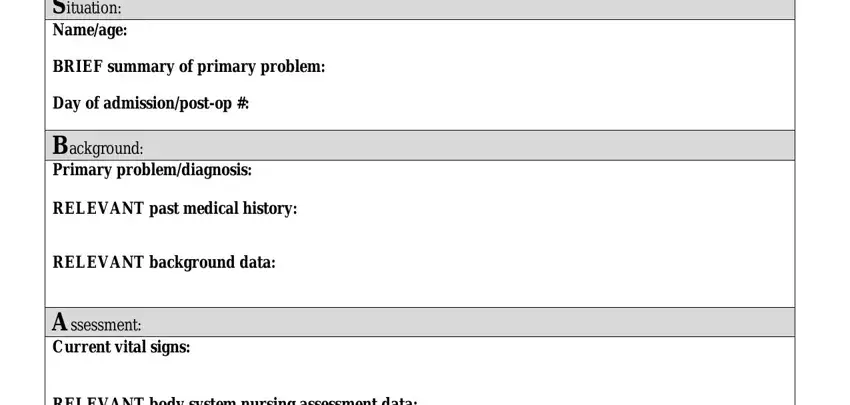 how would you document that dressing looked good in an sbar assessment report empty spaces to fill out
