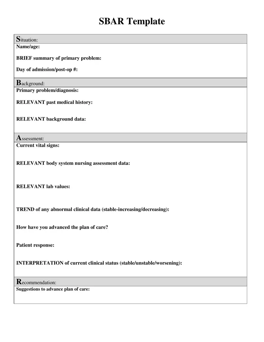 Printable Sbar Template ≡ Fill Out Printable PDF Forms Online