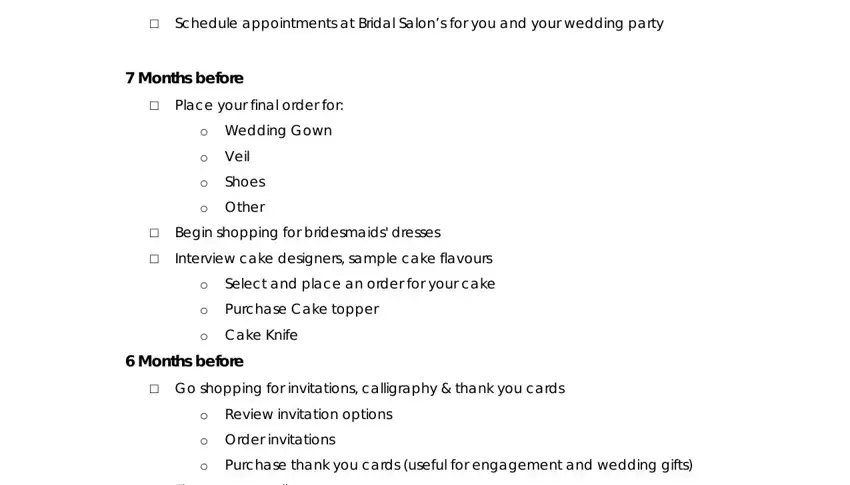 Completing wedding day itinerary template stage 3