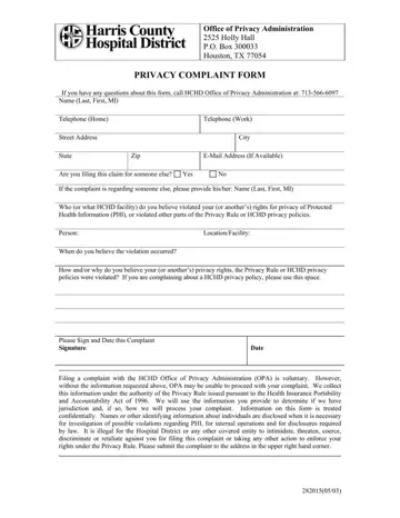Privacy Complaint Form Preview