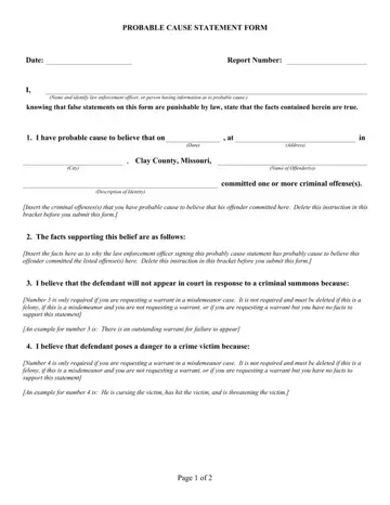 Probable Cause Statement Form Preview