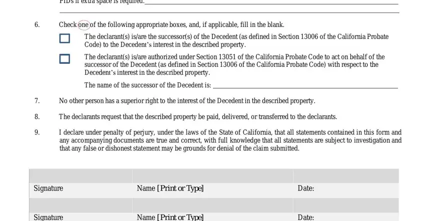 Filling out california sco declaration section online part 2