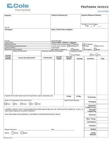 Proforma Invoice Form Preview