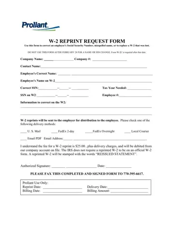 Proliant W2 Reprint Request Form Preview