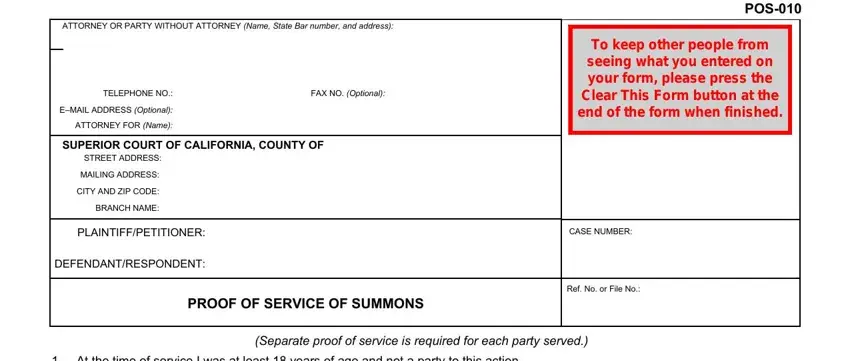 example of fields in ca form proof service