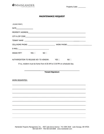 Property Management Maintenance Request Form Preview