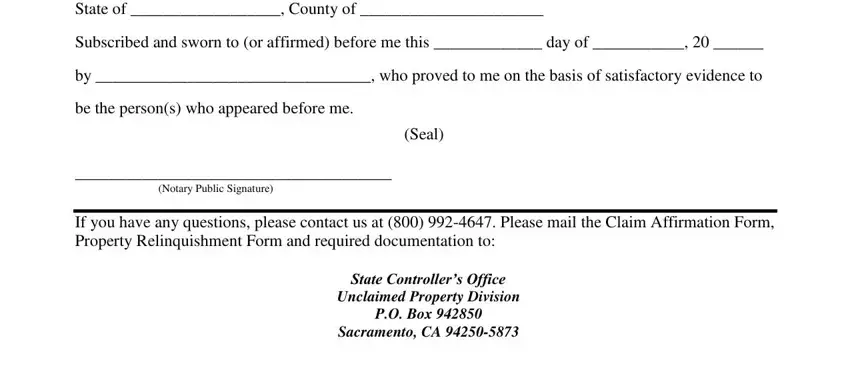 Entering details in relinquish property rights form stage 2