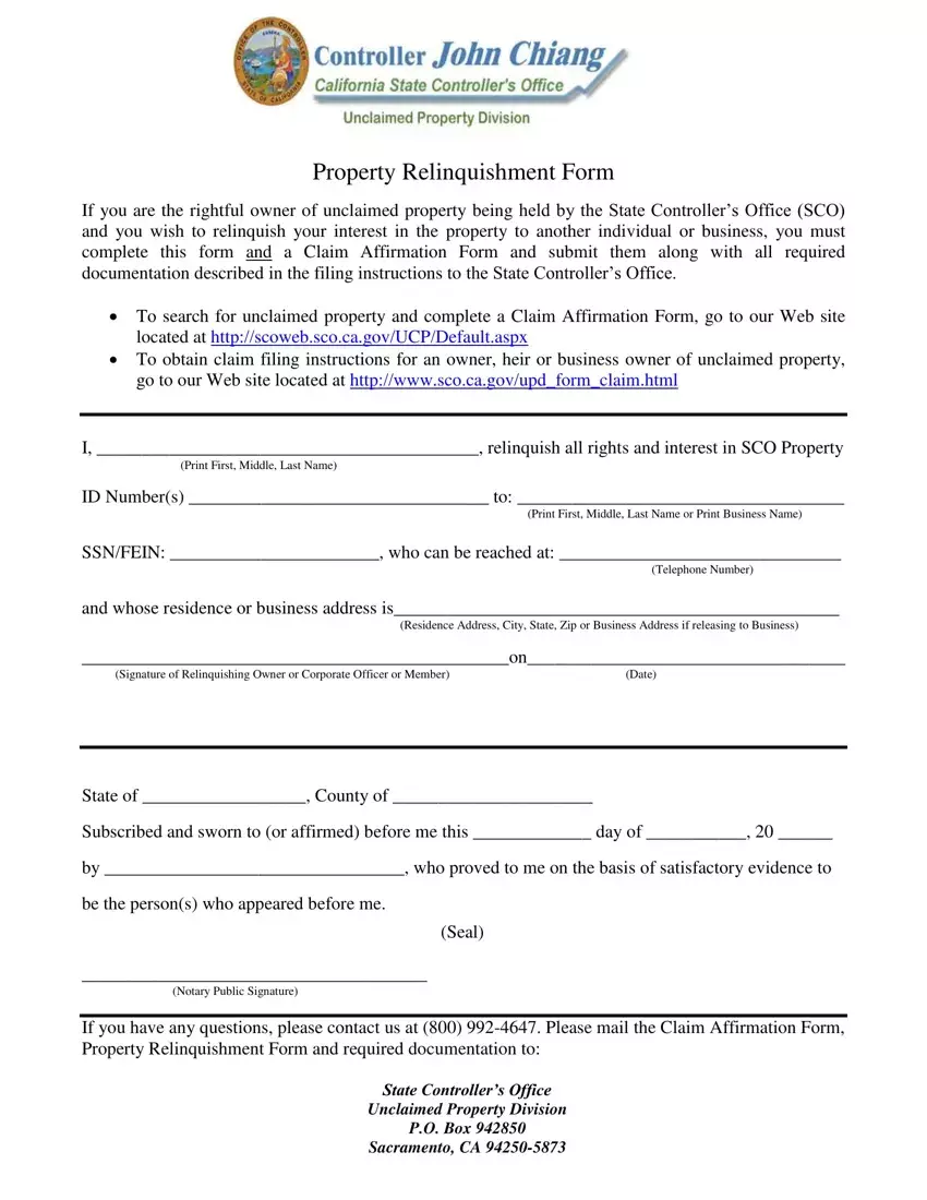 Property Relinquishment Form first page preview