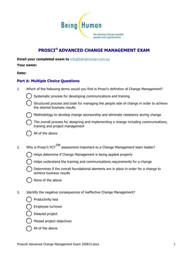 Prosci Change Management Exam Form Preview