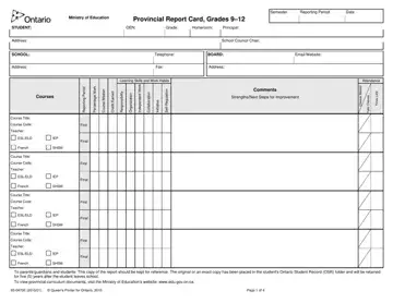Provincial Report Card Form Preview