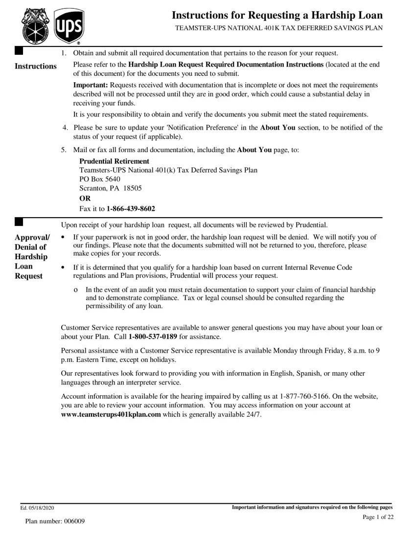 Prudential 401K Loan Form first page preview
