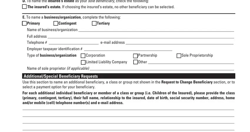 step 4 to filling out prudential life insurance requst to change beneficiary on life insurance policies
