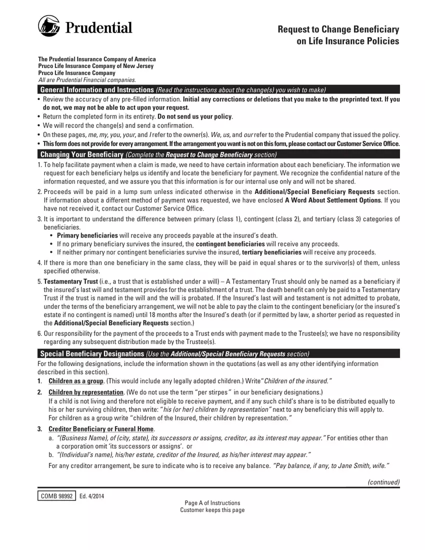 Prudential Change Beneficiary Fill Out Printable PDF Forms Online