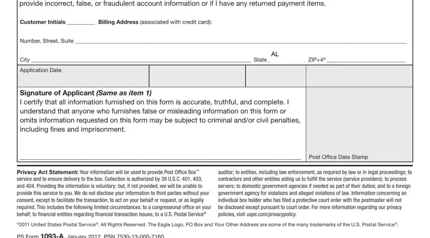 how to 1093 a CustomerInitials, NumberStreetSuite, City, State, ZIP, ApplicationDate, PostOfficeDateStamp, and PSFormAJanuaryPSN fields to fill