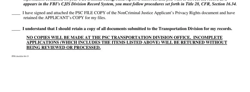 what is a psc license provided by the Transportation, I have signed and attached the, retained the APPLICANTs COPY for, I understand that I should retain, NO COPIES WILL BE MADE AT THE PSC, and PFH checklist blanks to fill out