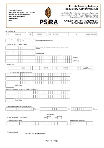 PSiRA Certificate Renewal Form Preview