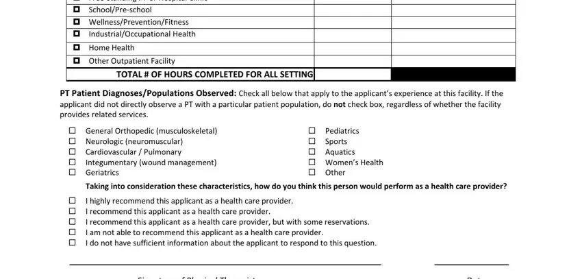Completing paper form for physical therapy observation hours step 2