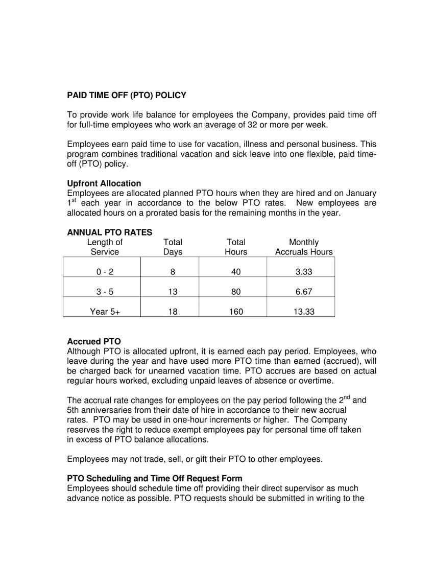 Pto Policy Sample first page preview
