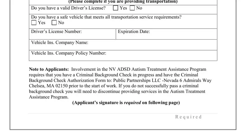 DoyouhaveavalidDriversLicense, Yes, Yes, DriversLicenseNumber, ExpirationDate, VehicleInsCompanyName, VehicleInsCompanyPolicyNumber, and Required in ppl va