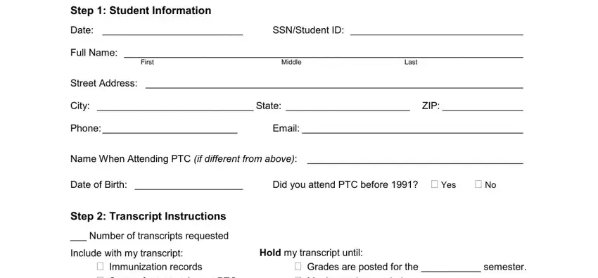 portion of empty spaces in pulaski technical college transcript