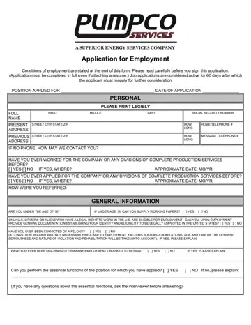 Pumpco Application Form Preview