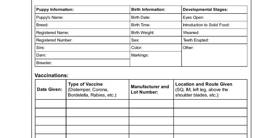 puppy health record gaps to fill in