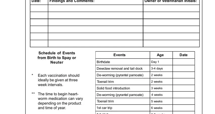 Entering details in puppy health record part 3