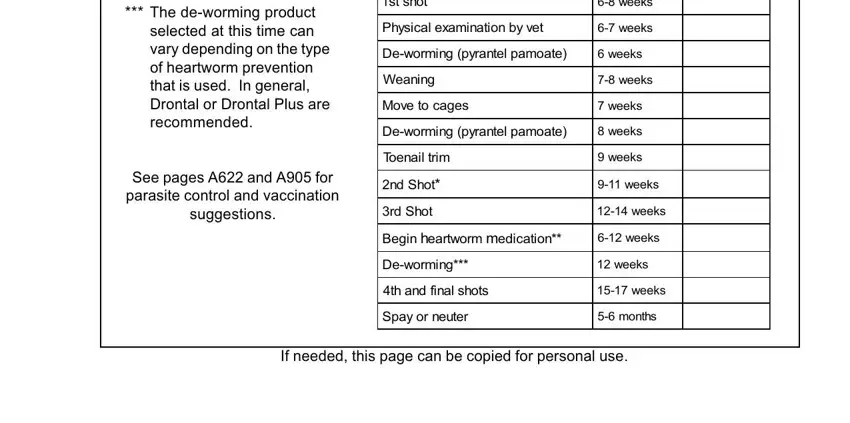 Filling in printable puppy vaccination record card pdf step 4