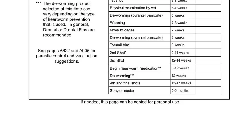 Filling in puppy health record step 4